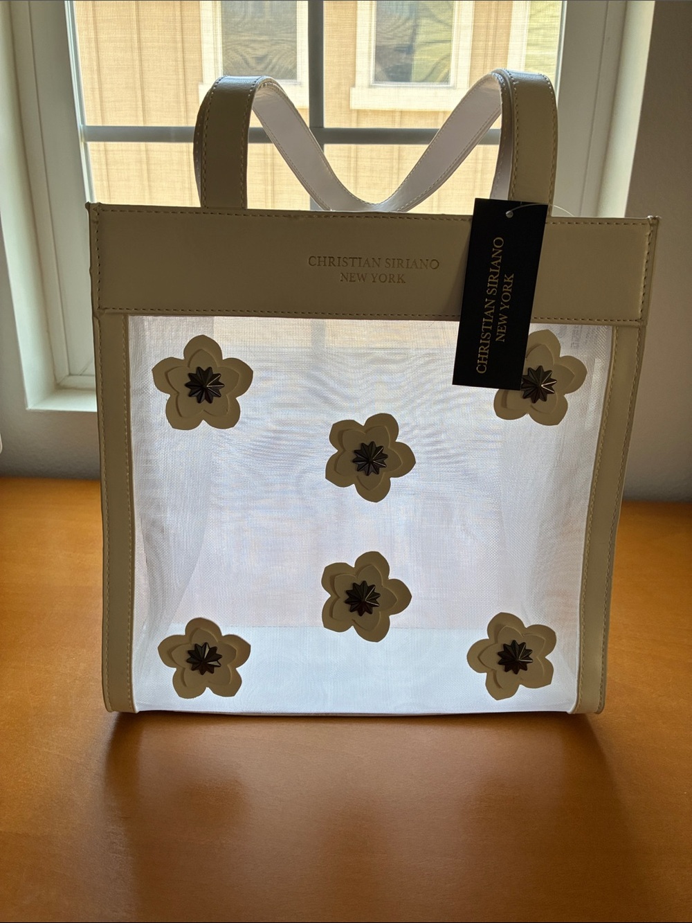 Christian Siriano Cream and White Floral Mesh Tote
